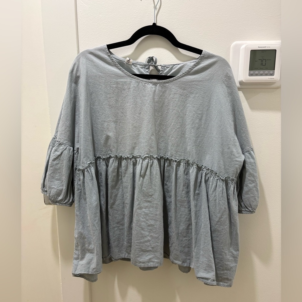 CHERRY | Robin Egg Blue Cotton Peplum Flowy Top